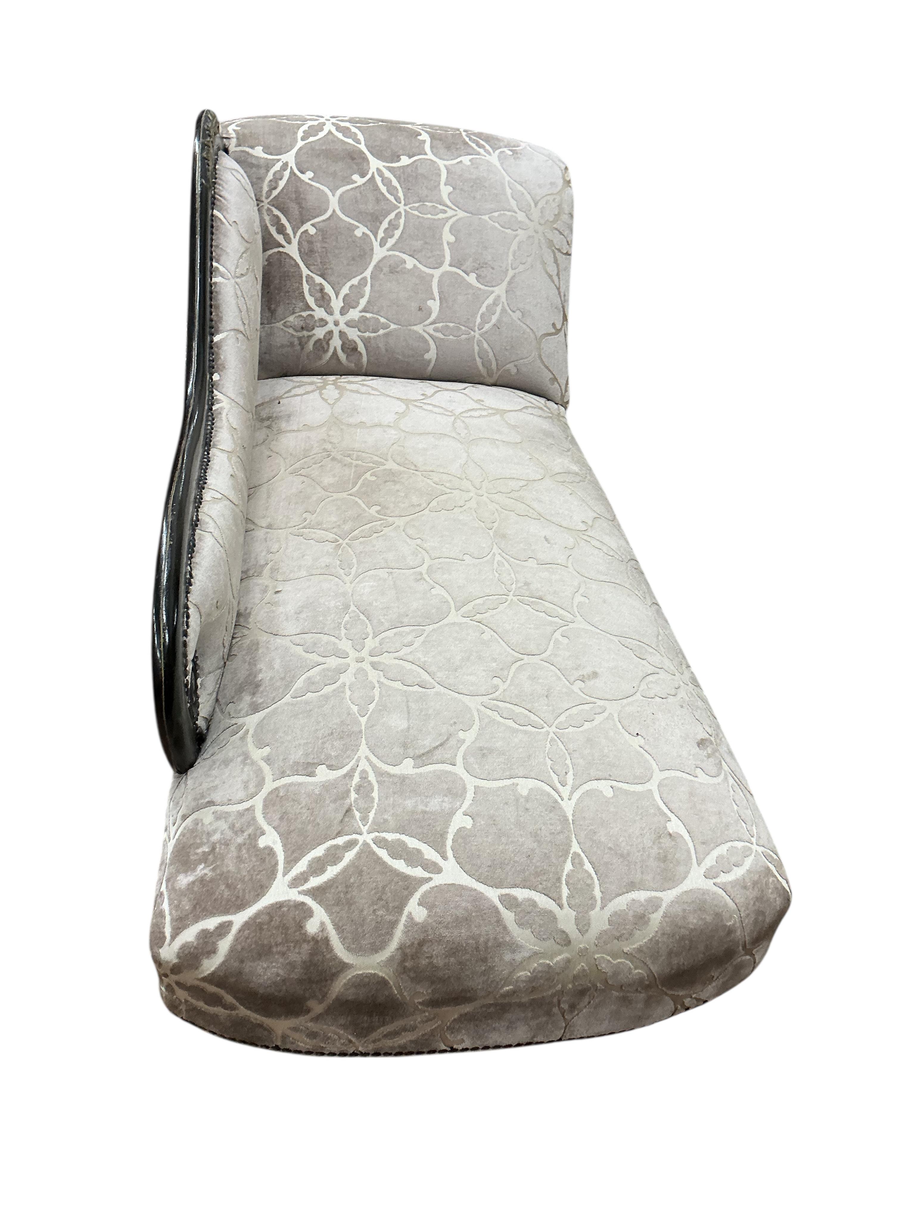 A Victorian upholstered chaise longue, later painted, length 150cm, depth 64cm, height 76cm